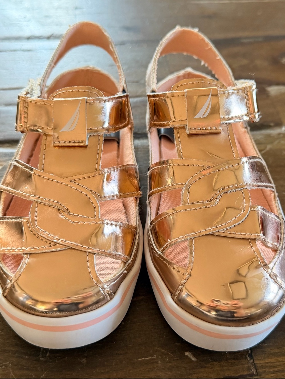 Nautica Girls Metallic Rose Gold Platform Sandals